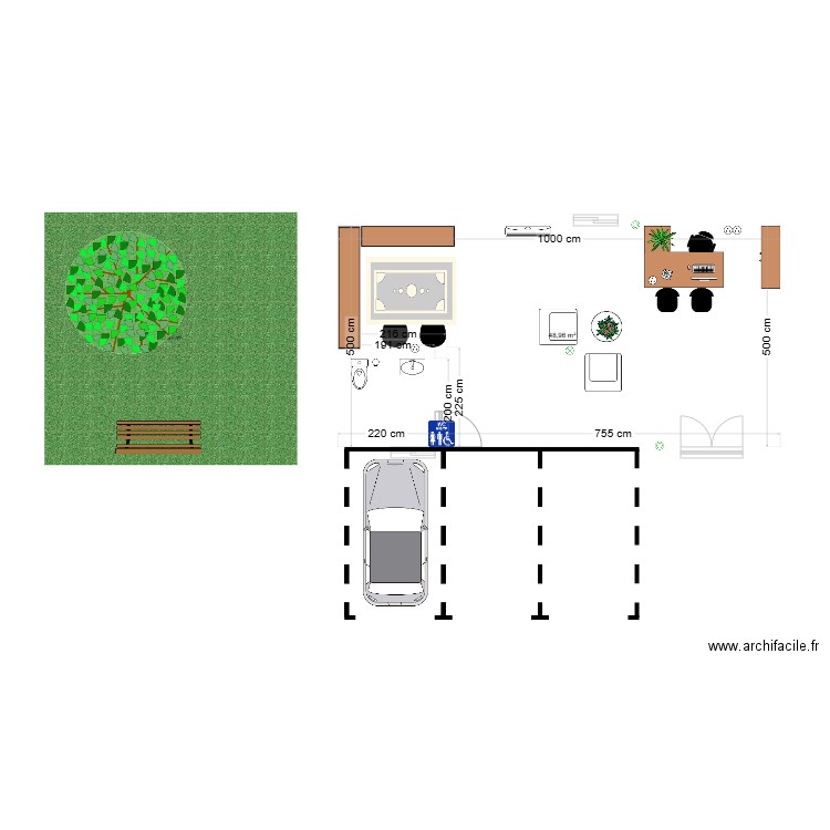 Espace d'accueil. Plan de 1 pièce et 49 m2