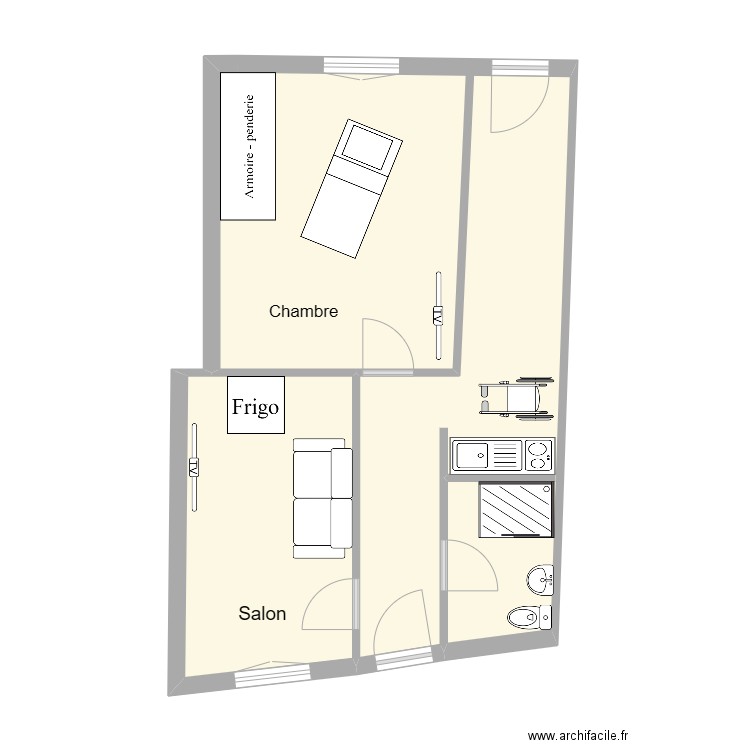 GUILMAIN . Plan de 2 pièces et 50 m2