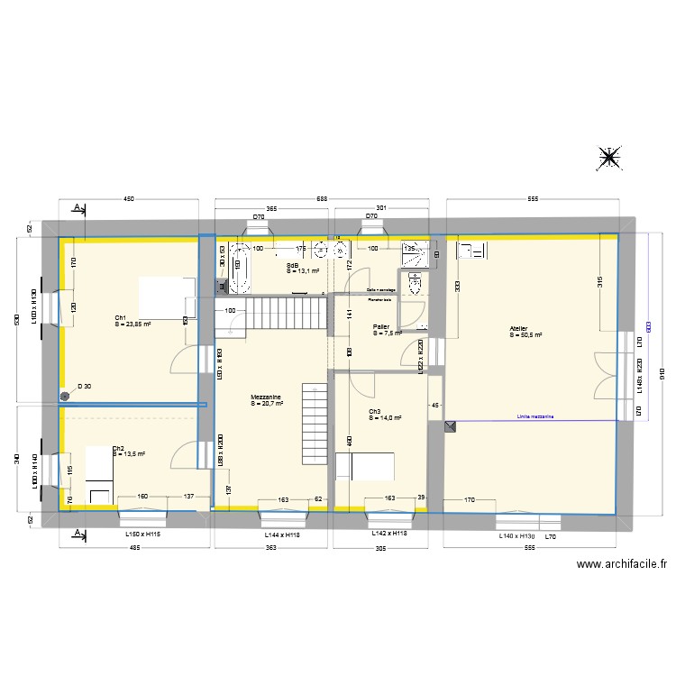 Etage_VF . Plan de 1 pièce et 155 m2