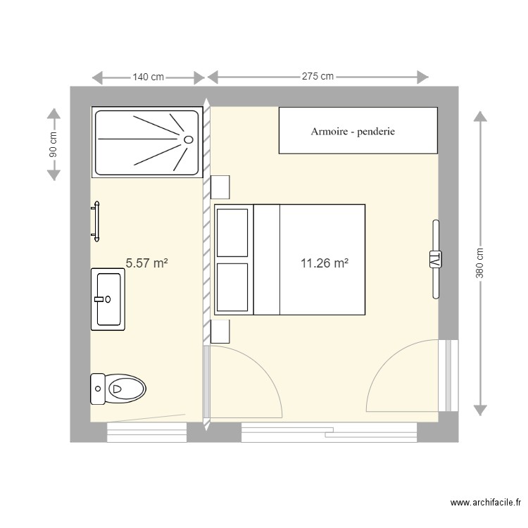 ch pa et man. Plan de 2 pièces et 17 m2