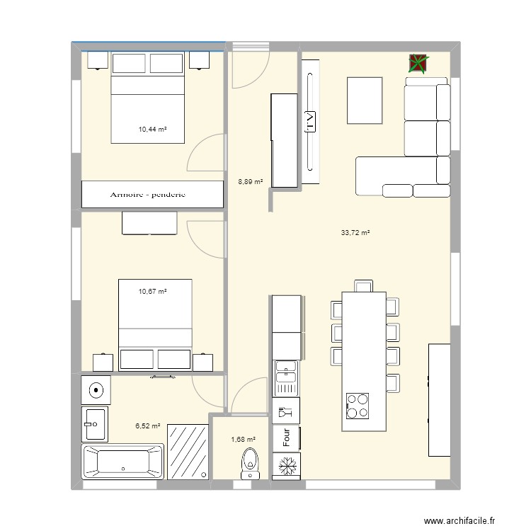 Etage Lagardelle F3 à finir. Plan de 6 pièces et 72 m2