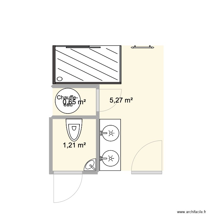 Salle de bain. Plan de 3 pièces et 7 m2