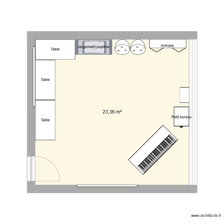 salle de cours. Plan de 1 pièce et 23 m2