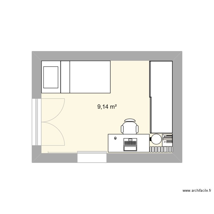 chambre objectif. Plan de 1 pièce et 9 m2