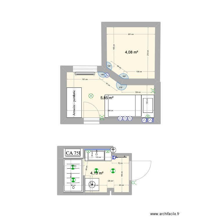 Chambre Gaspard2. Plan de 3 pièces et 14 m2