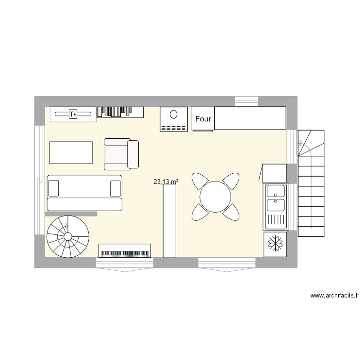 chalet 1 étage. Plan de 1 pièce et 23 m2