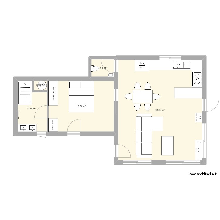 paradis perdu. Plan de 5 pièces et 54 m2