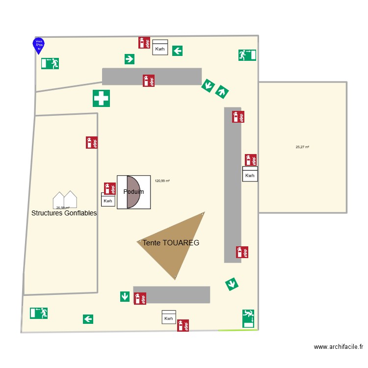 truck. Plan de 3 pièces et 173 m2