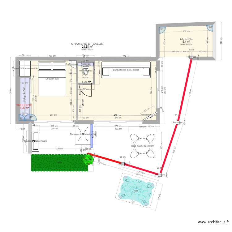 2  PIECES  EN SOUS-SOL. Plan de 4 pièces et 33 m2