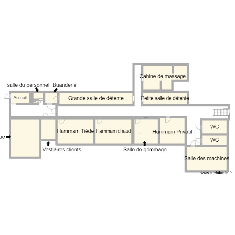 Plan hammam. Plan de 18 pièces et 242 m2