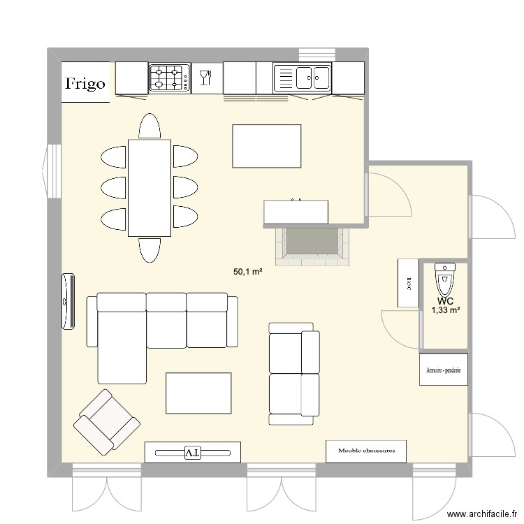 Saint Martial - CUISINE (3). Plan de 2 pièces et 51 m2