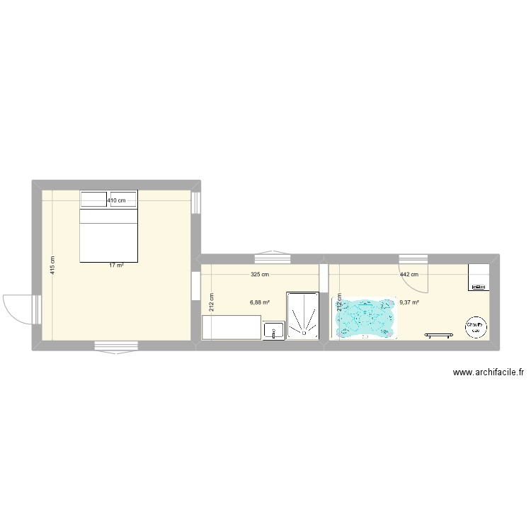 salle de bain leyna. Plan de 3 pièces et 33 m2