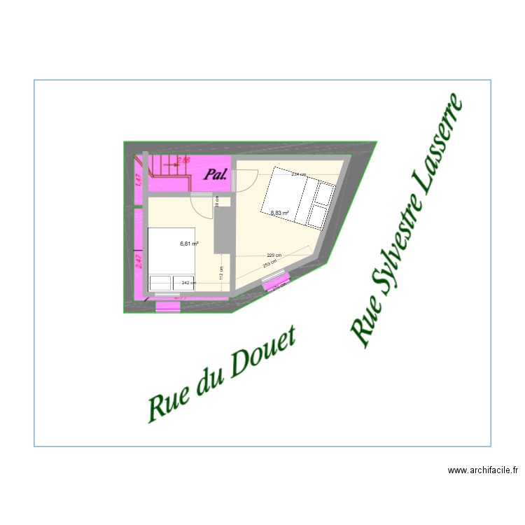 TSM ETAGE CHAMBRES. Plan de 2 pièces et 16 m2