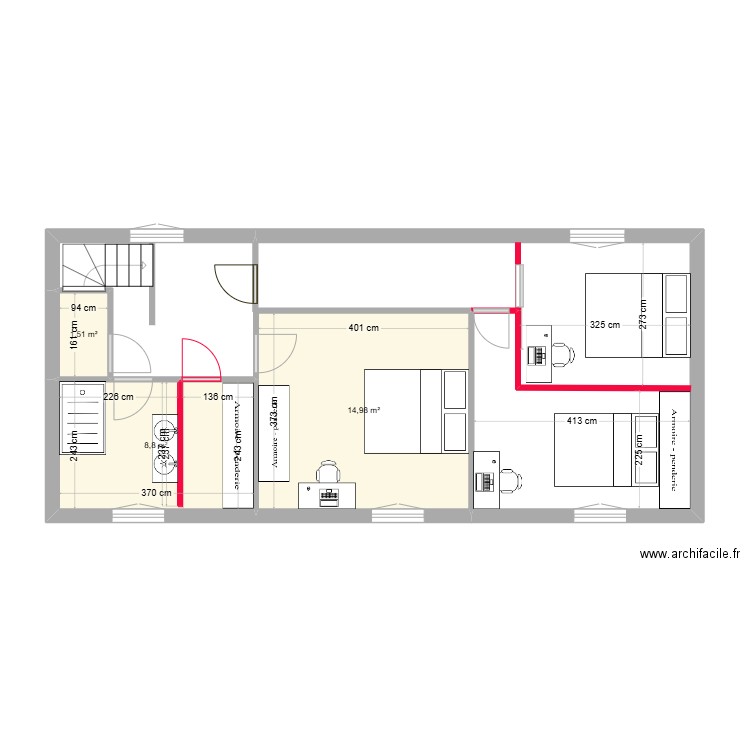 Plan étage   mauron. Plan de 3 pièces et 25 m2