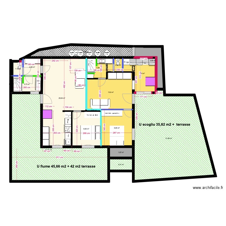 rdc gîtes luxe 3 bis. Plan de 18 pièces et 191 m2