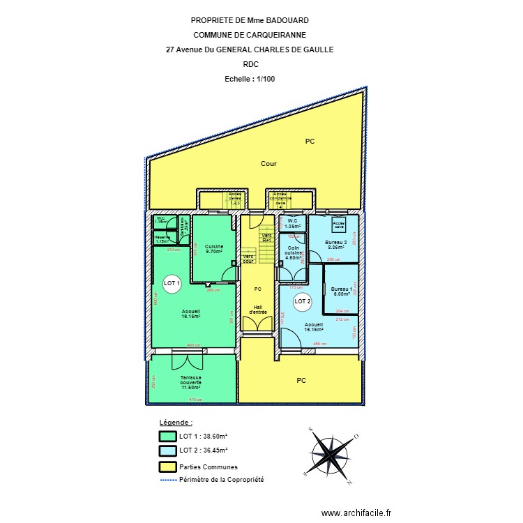 BADOUARD RDC. Plan de 21 pièces et 184 m2