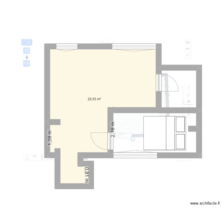 Version RDC Malo. Plan de 1 pièce et 21 m2