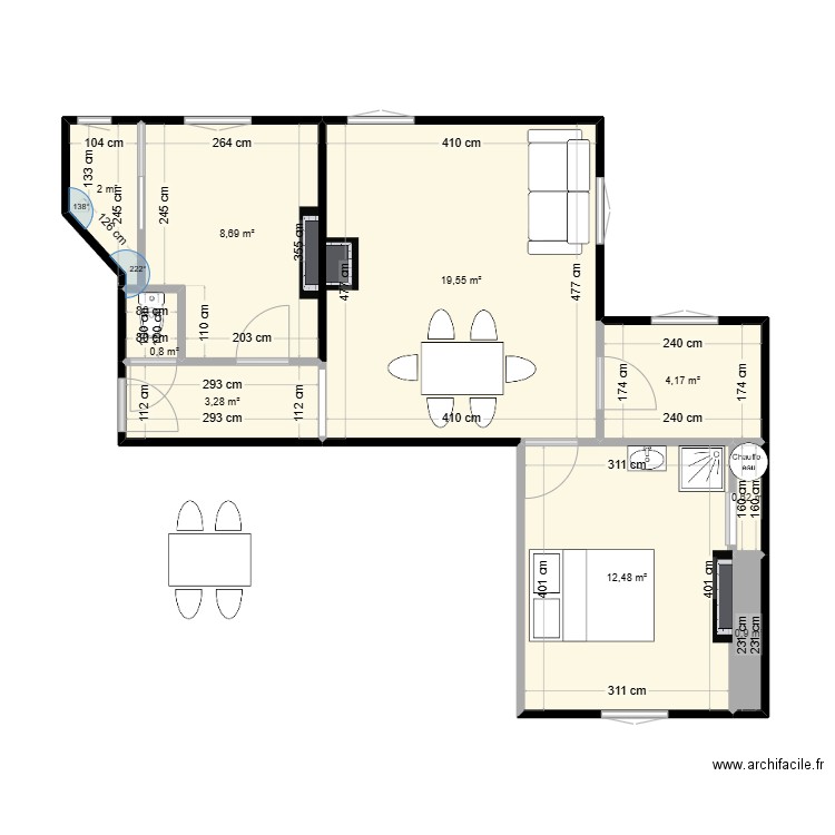 Config Douche dans Chambre. Plan de 9 pièces et 52 m2