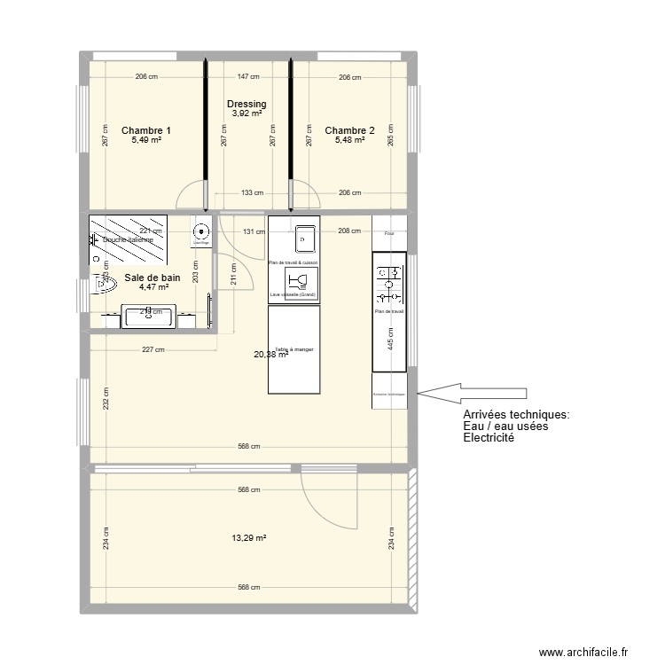 Lacet Flair_plan de base sans les aménagements. Plan de 6 pièces et 53 m2