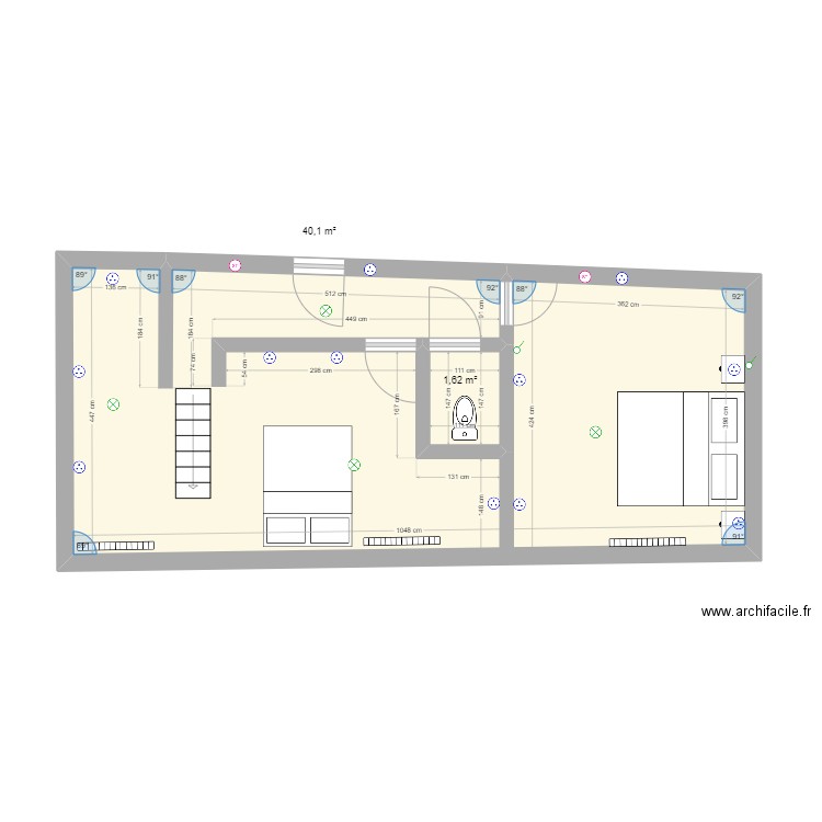 grenier 1. Plan de 2 pièces et 42 m2