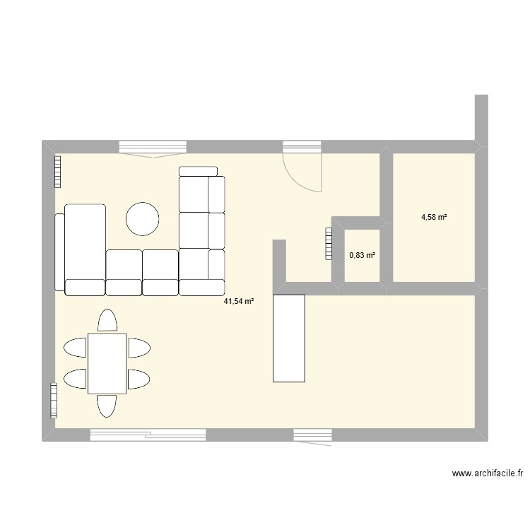 SALON. Plan de 3 pièces et 47 m2