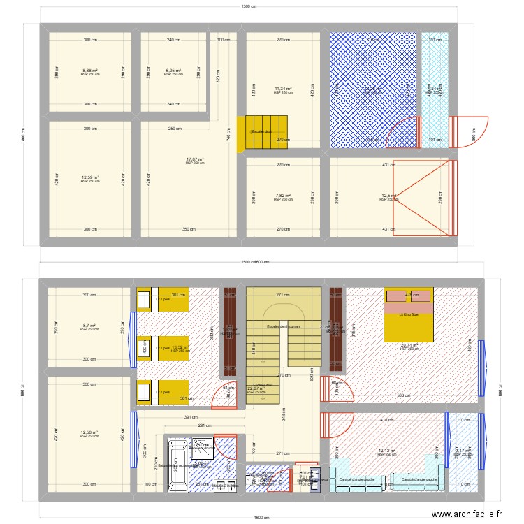 tes. Plan de 21 pièces et 200 m2