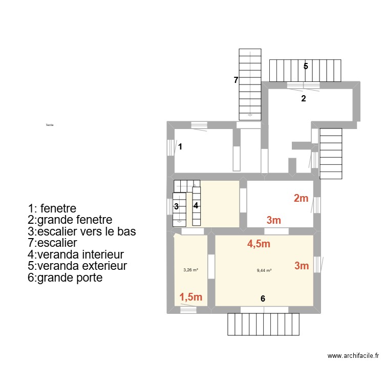 1ere etage. Plan de 3 pièces et 17 m2