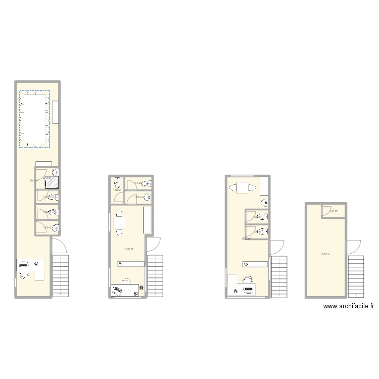 Plan bureau bascule. Plan de 14 pièces et 90 m2