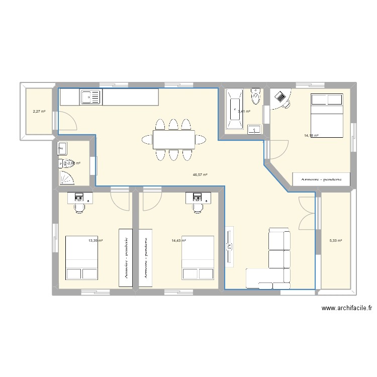 plan3. Plan de 8 pièces et 102 m2