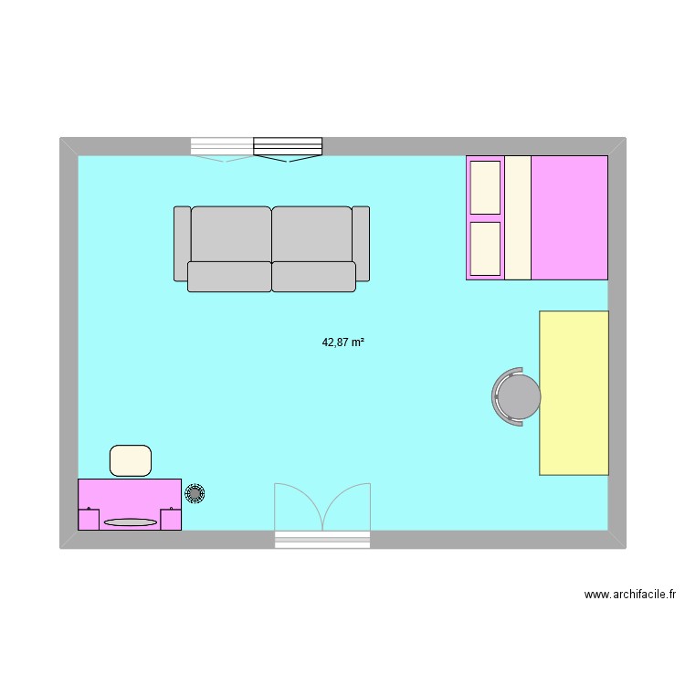 chambre. Plan de 1 pièce et 43 m2