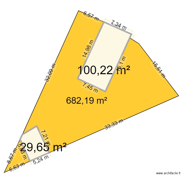 23 LE BOURG. Plan de 2 pièces et 130 m2