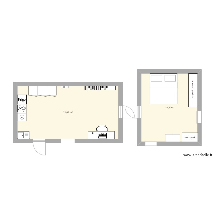 maison maman. Plan de 2 pièces et 39 m2