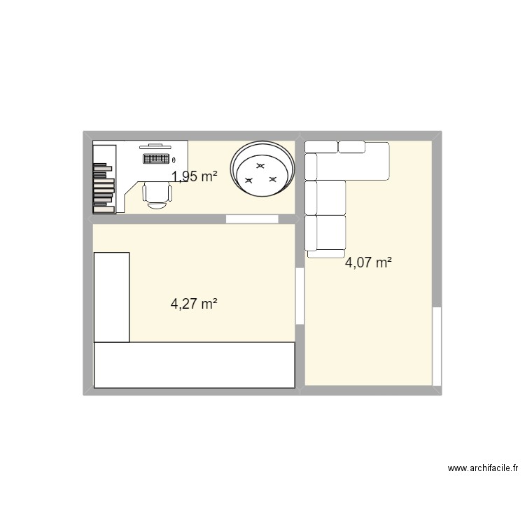 huis bij mama. Plan de 3 pièces et 10 m2