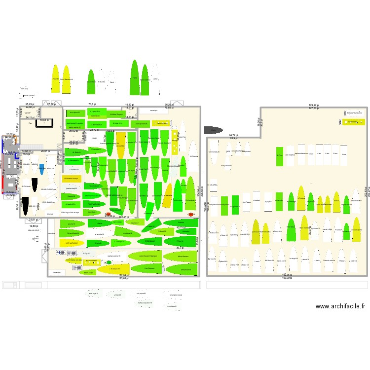 entrepot show room hiver 2025. Plan de 16 pièces et -1239 m2