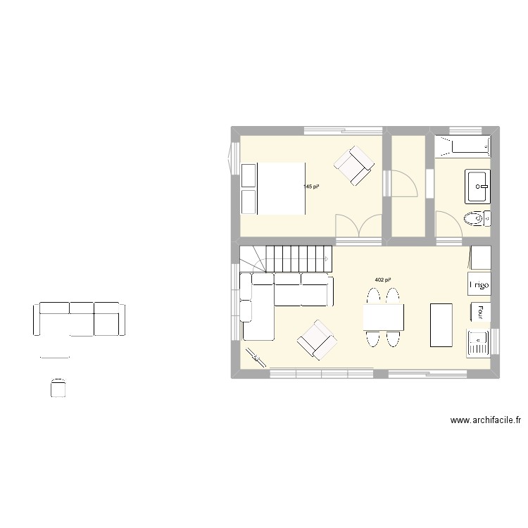 nid. Plan de 2 pièces et 51 m2