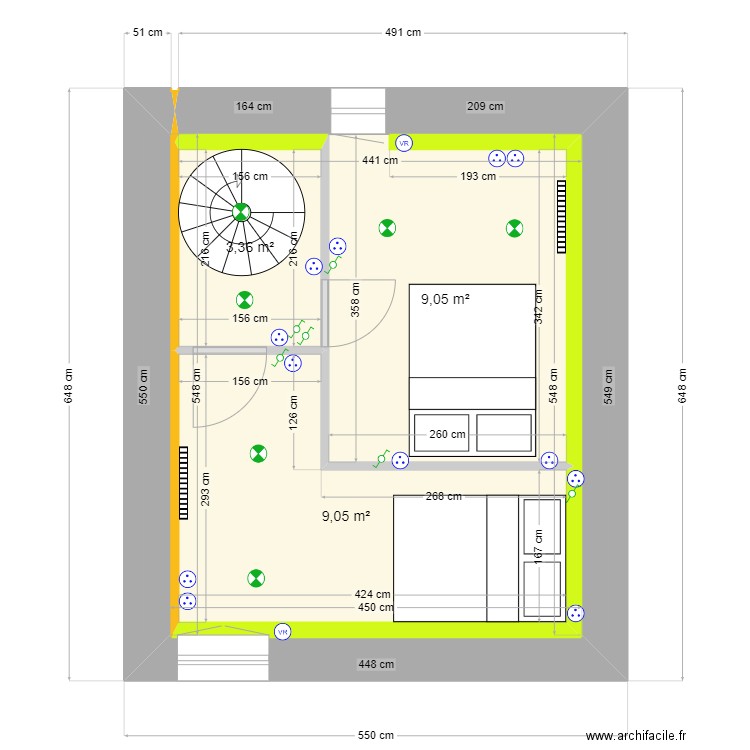 plan étage petite maison. Plan de 3 pièces et 21 m2