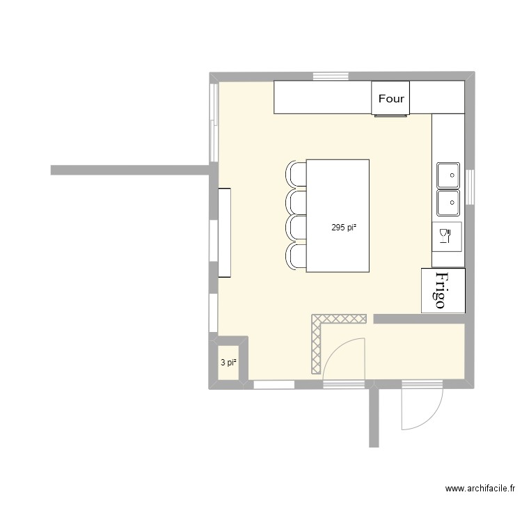 Cuisine Maloney. Plan de 2 pièces et 28 m2