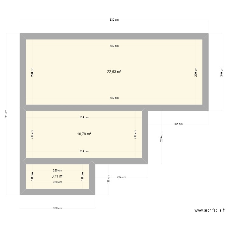 test. Plan de 3 pièces et 37 m2