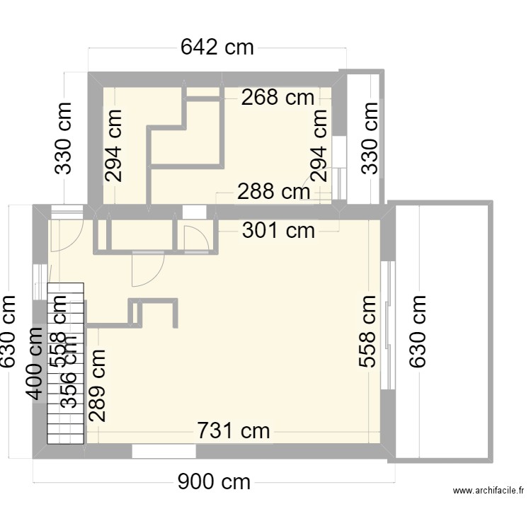 Chalet RDC à l'échelle. Plan de 8 pièces et 61 m2