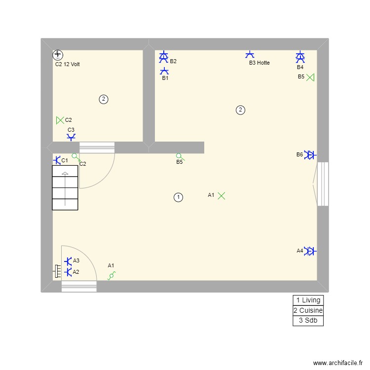 18/02. Plan de 2 pièces et 30 m2