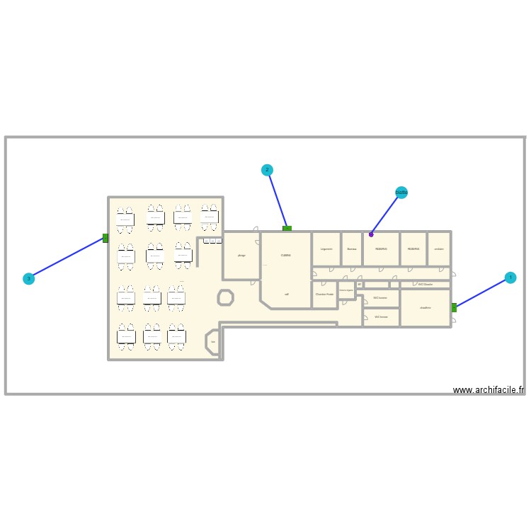 cantine sybanie stylwater. Plan de 23 pièces et 1540 m2