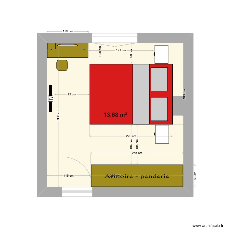 chambre riad_sabrina chéraga. Plan de 1 pièce et 14 m2