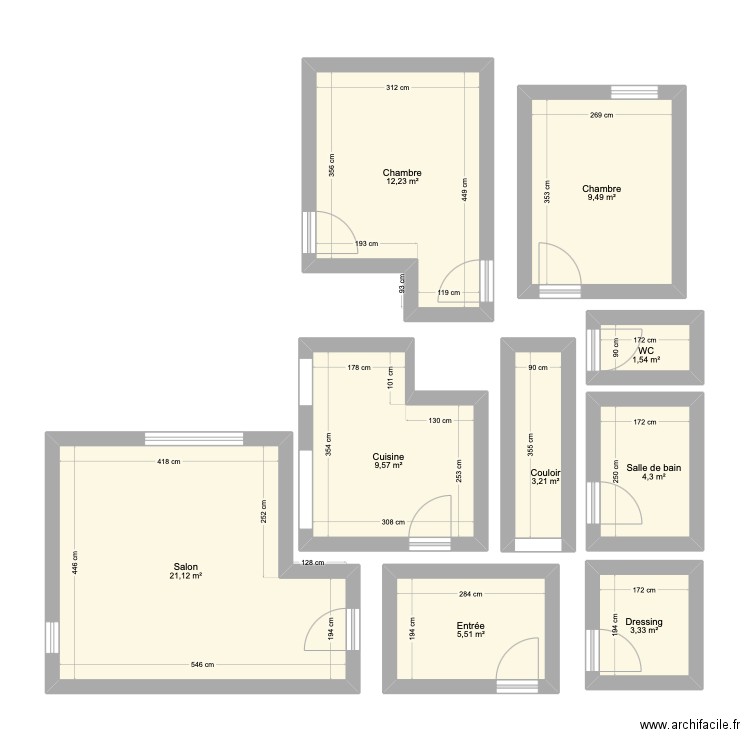 Choucas. Plan de 9 pièces et 70 m2