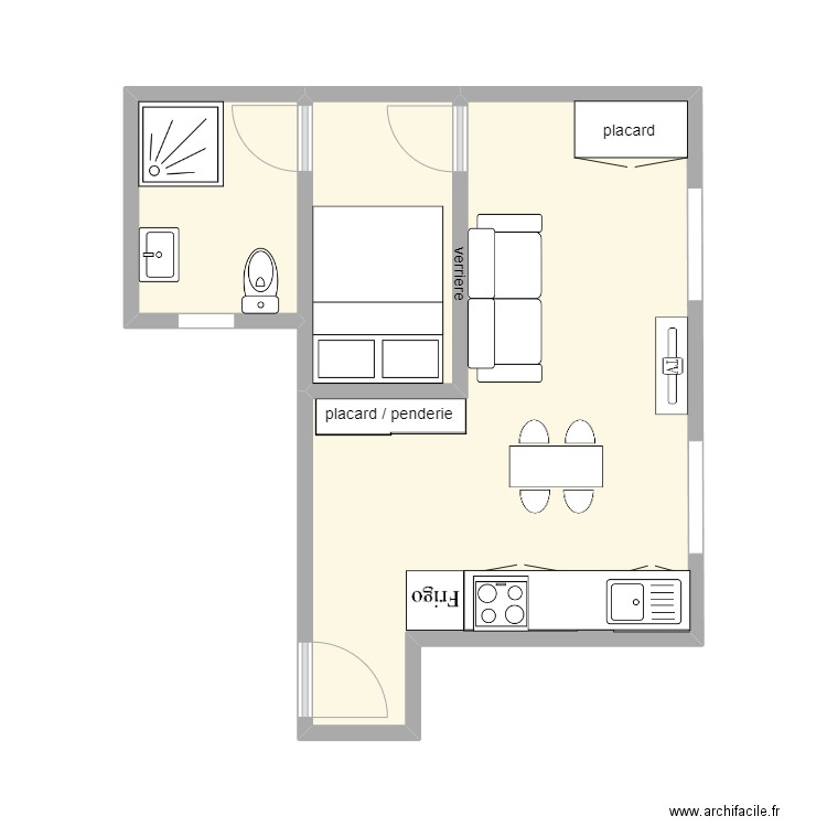 cindy1. Plan de 3 pièces et 27 m2