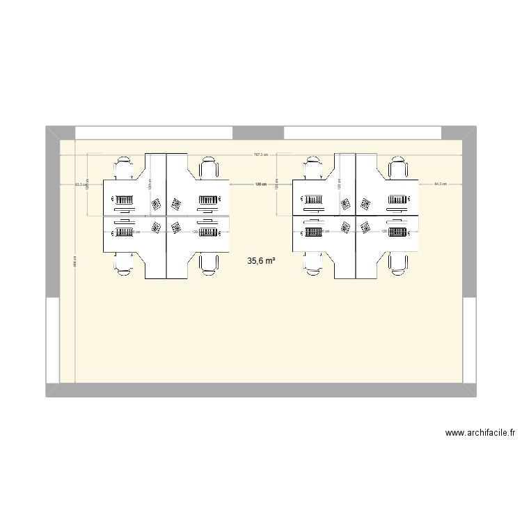 RH open space en 120. Plan de 1 pièce et 36 m2