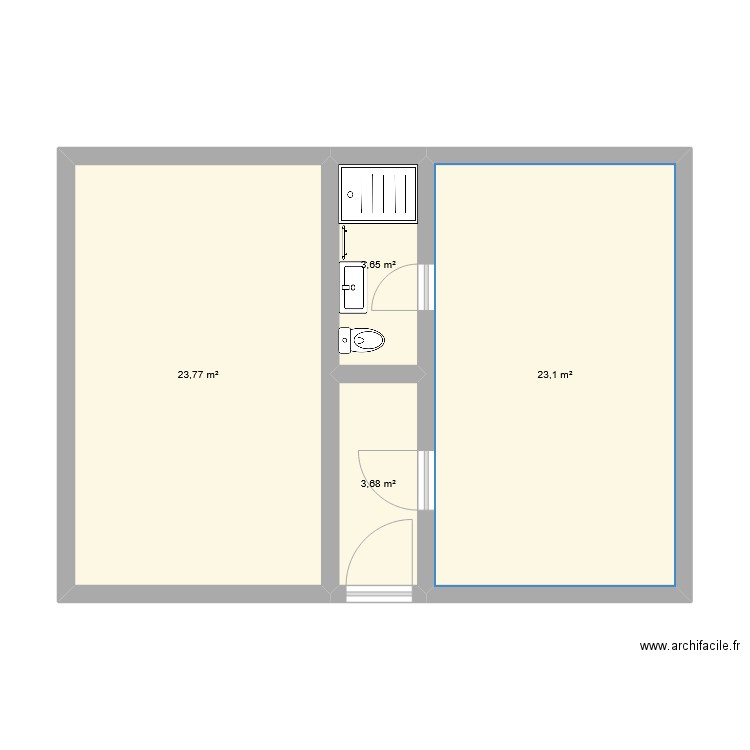 cave. Plan de 4 pièces et 54 m2