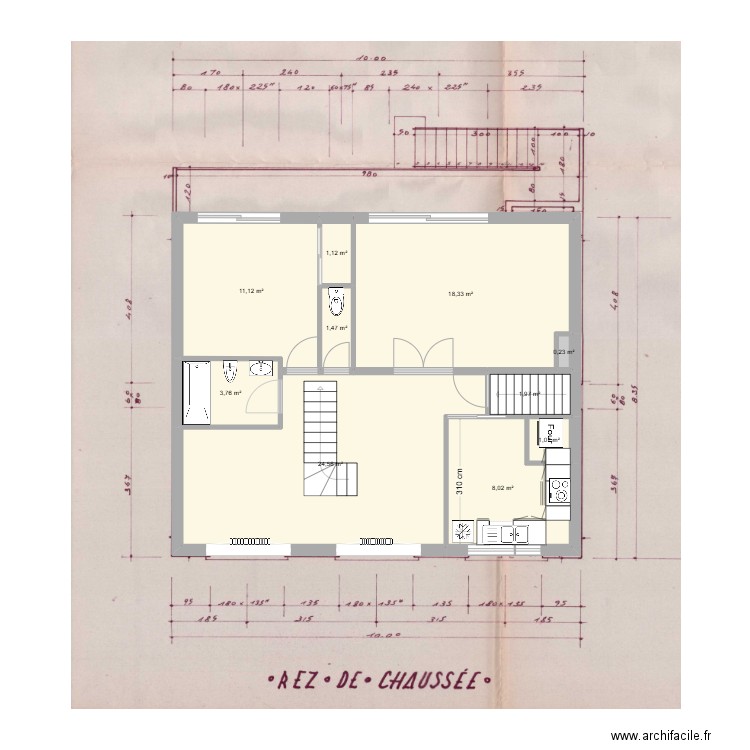 maison r1 tremie 1. Plan de 10 pièces et 72 m2