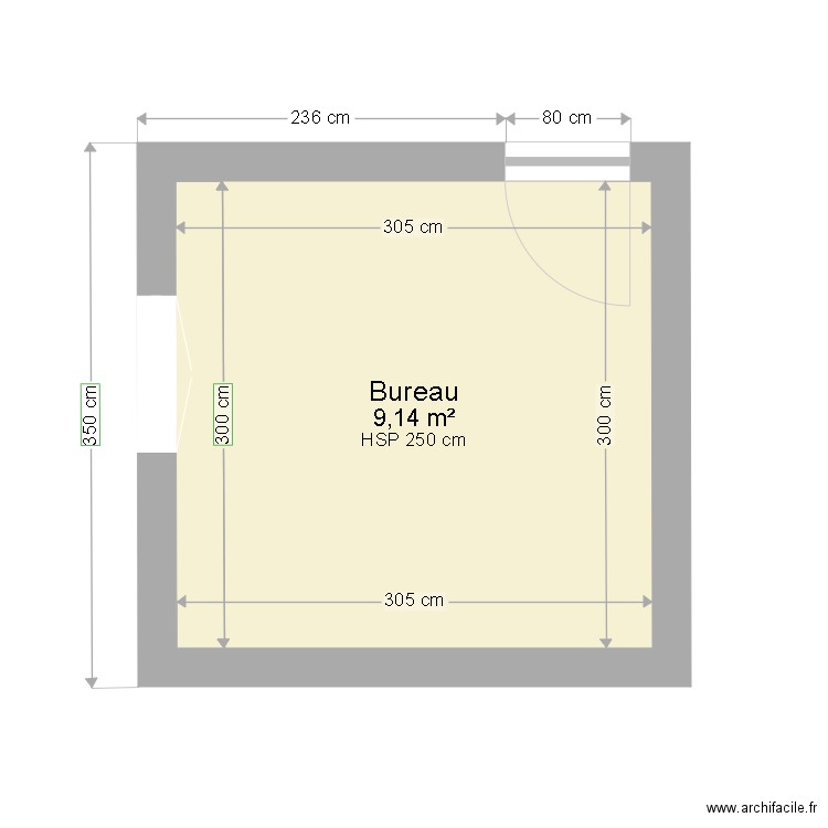 Bureau 1. Plan de 1 pièce et 9 m2