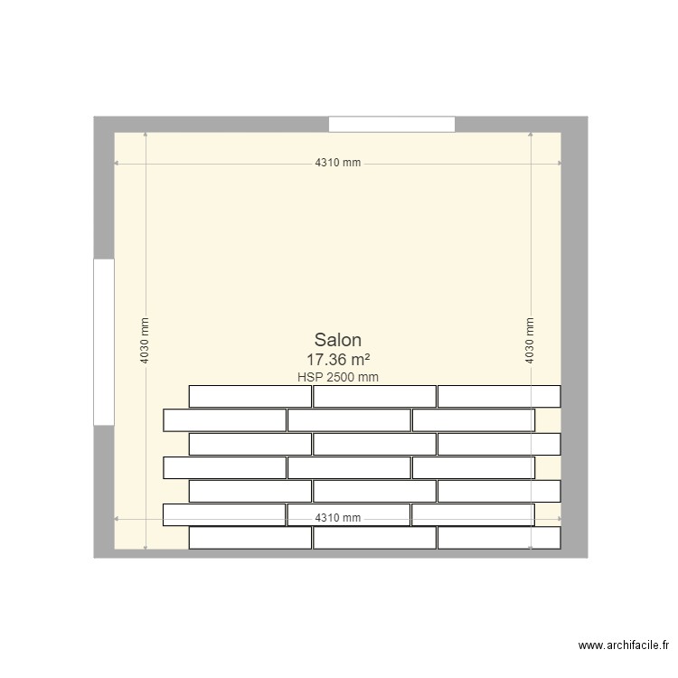 SALON carrelage debut droit. Plan de 1 pièce et 17 m2