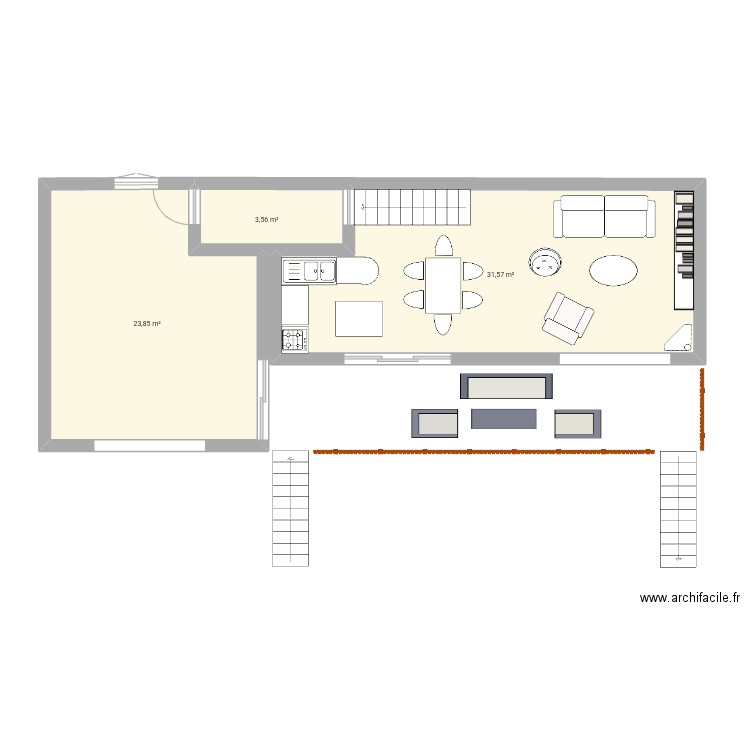 Sebet-Haut . Plan de 3 pièces et 59 m2